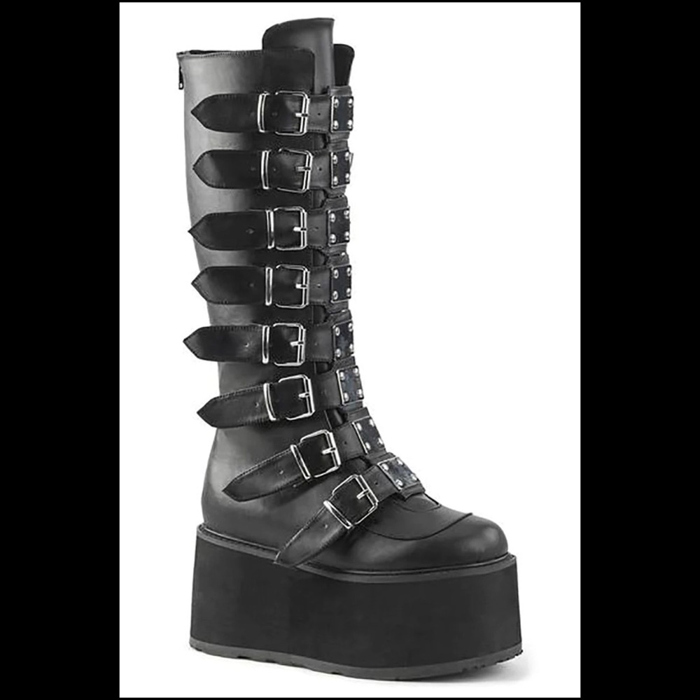 Demonia Damned-318 Black Vegan Leather Platforms
